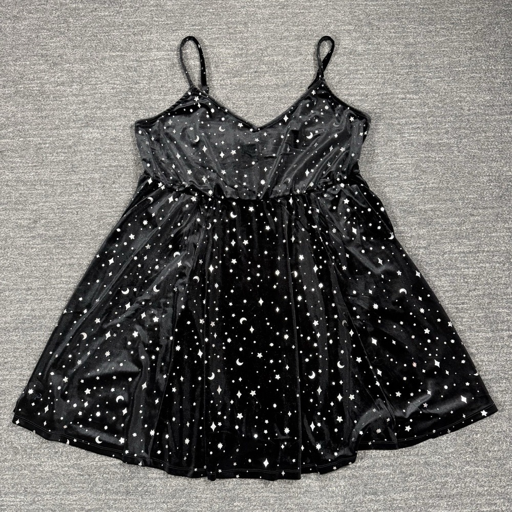 Torrid Dress Women 2X Plus Stargazer Mini Velvet Babydoll Gothic Celestial Witch